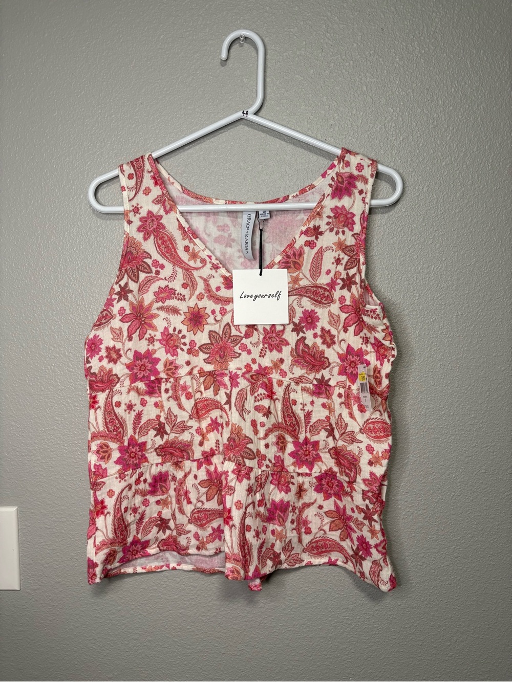 Grace & Karma Floral Paisley Peplum Tank Top Pink Boho Ruffle NWT Small